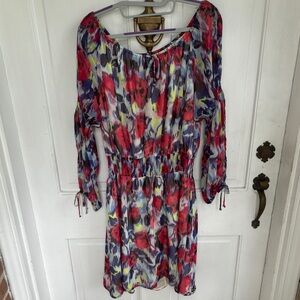 Allen B watercolor floral cinch waist dress